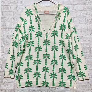 Show Me Your MuMu Gillian Sweater Palm Tree Print V-Neck Size Medium
